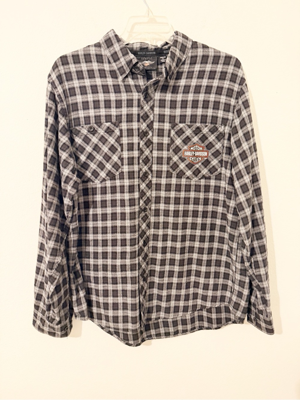 Harley Davidson Mens Black Plaid Flannel Button Down Shirt Size XL